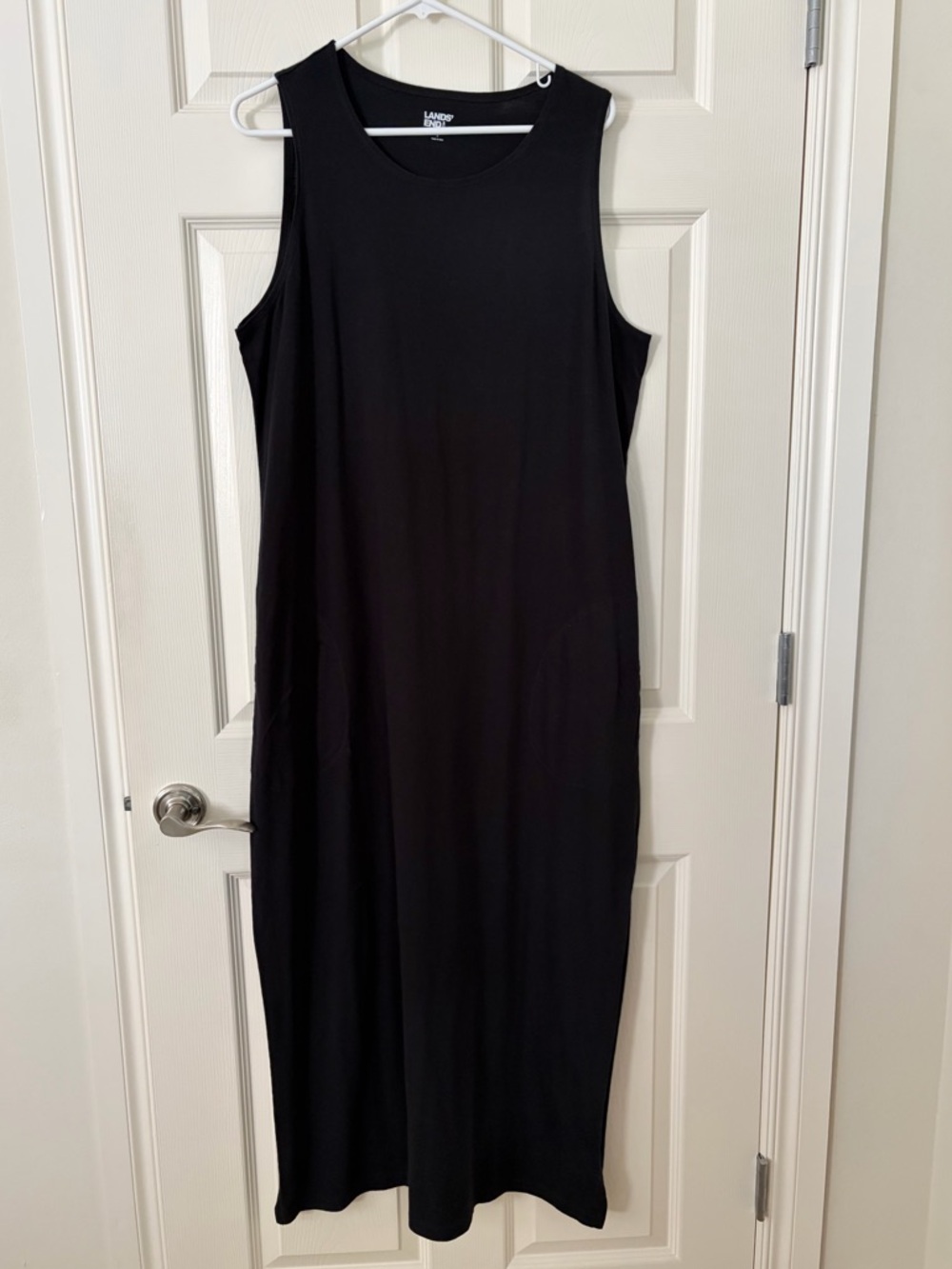 Lands' End Solid Black Sleeveless Maxi Dress
